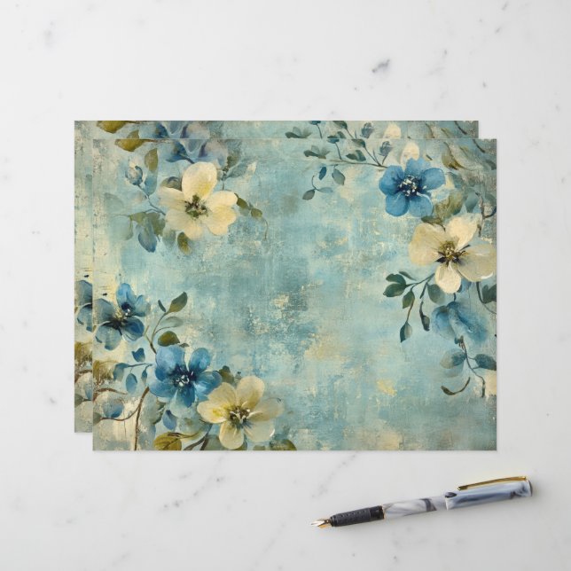 Papel Floral Branco Azul para Jornal de Sucata Scr (Frente/Verso In Situ)