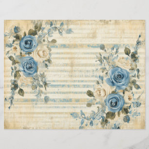 Papel Floral Branco Azul Vintage para Scrapbook Jo
