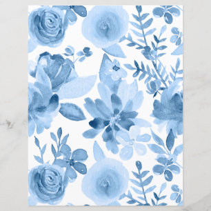 Papel Floral de Cor Azul e Branca