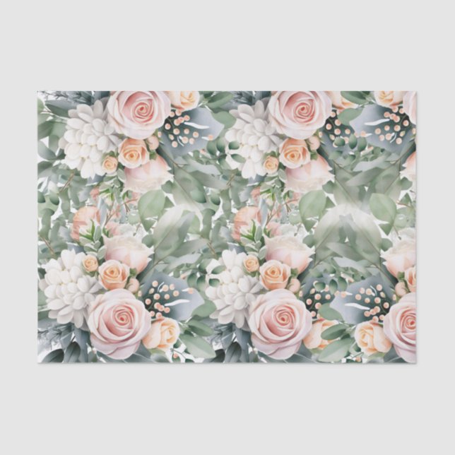 Papel Floral de Decoupage de Rosas Rosa Elegante (Frente )