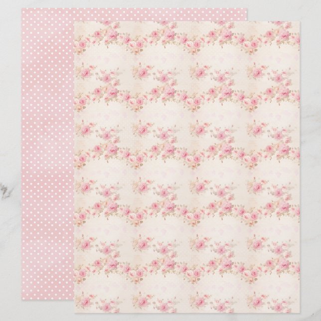 Papel Floral Rosa Coquete Vintage para Scrapbook (Frente/Verso)