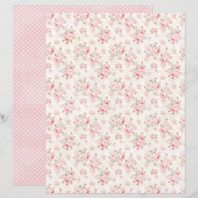 Papel Floral Rosa Coquete Vintage para Scrapbook (Frente/Verso)