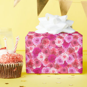 Papel Floral Rosa Oversized para Presente de Anive