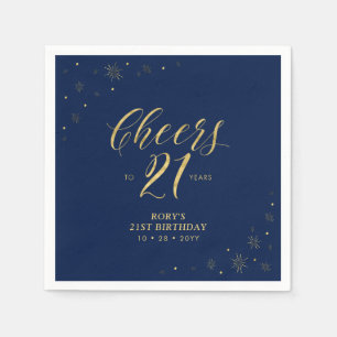 Papel Gold & Navy   Guardanapo de festa de 21 anos moder