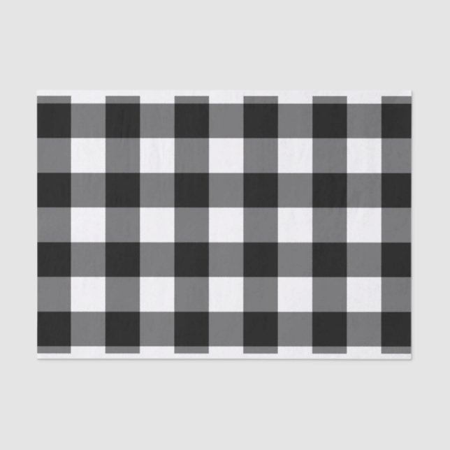 Papel grande de tecidos preto e branco de gingham (Frente )