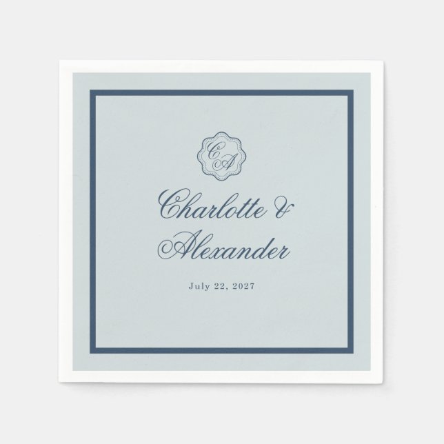 Papel Guardanapo Clássico Azul Empoeirado de Casamento à (Frente)