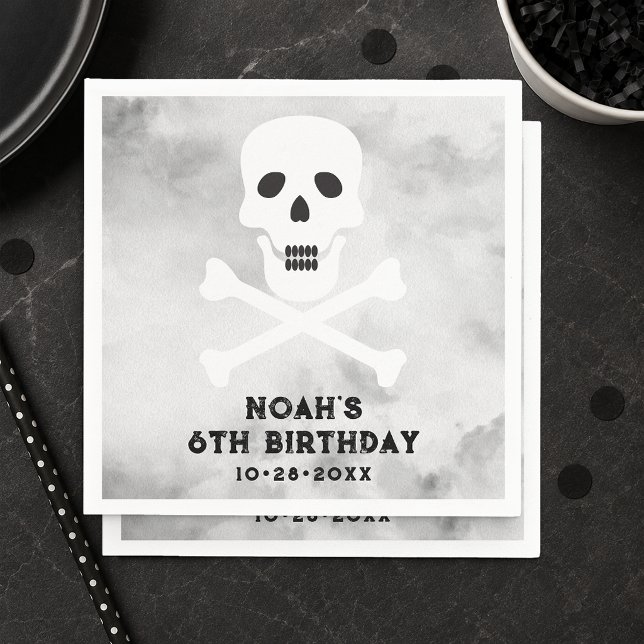 Papel Guardanapo de Aniversário Caveira Preto Branco (Skull and Bones Paper Napkins)