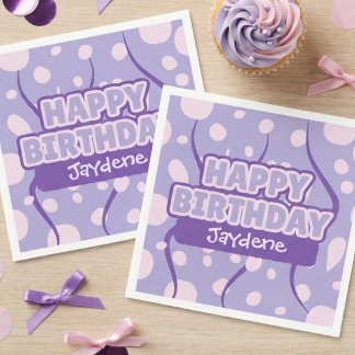 Papel Guardanapo de aniversário cor de rosa e roxo com n