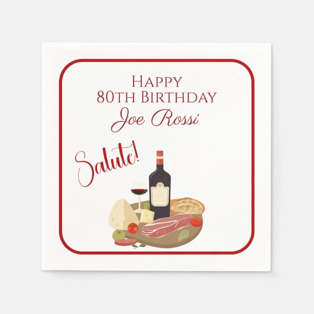 Papel Guardanapo de Aniversário de 80 anos com Tema Ital (Frente)