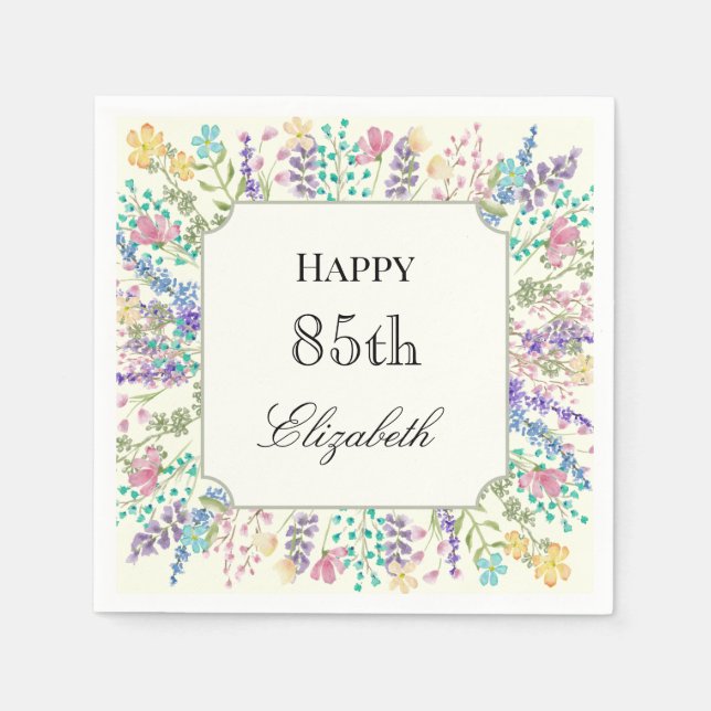 Papel Guardanapo de aniversário de 85 anos com flores co (Frente)
