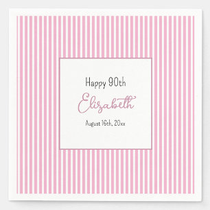 Papel Guardanapo de Aniversário de 90 anos Listras Rosa