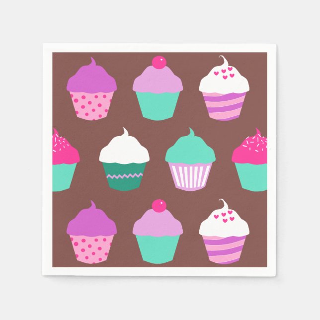 Papel guardanapo de aniversário de cupcakes (Frente)