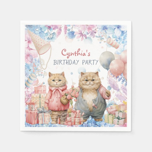 Papel Guardanapo de Aniversário de Gato (Frente)