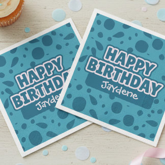 Papel Guardanapo de aniversário feliz azul verde com nom