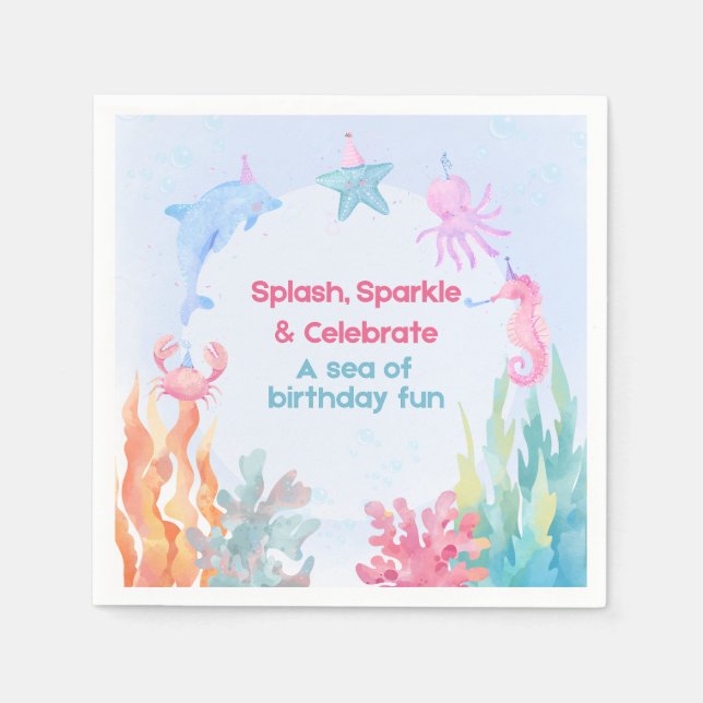 Papel Guardanapo de Aniversário Tema Oceano (Frente)