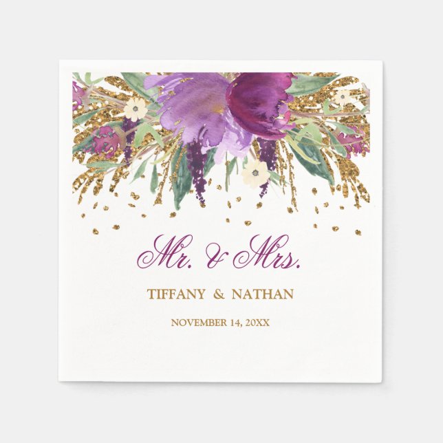 Papel Guardanapo de casamento ametista com brilho floral (Frente)