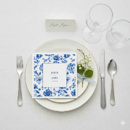 Papel guardanapo de casamento azul e branco Delftware