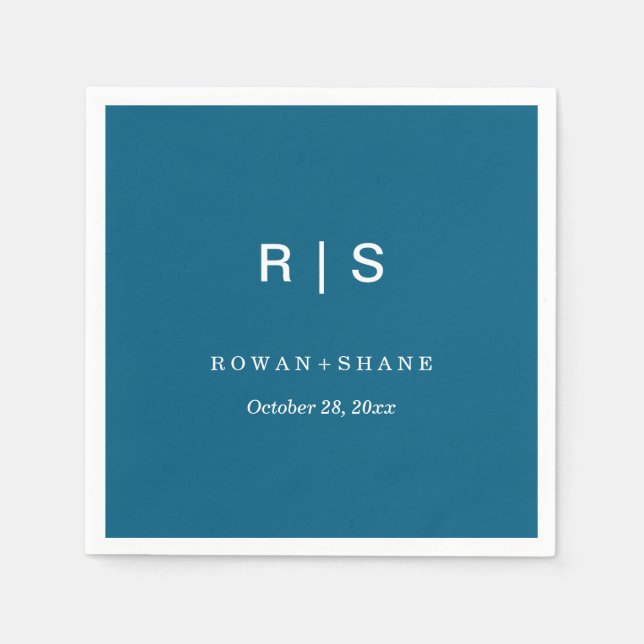 Papel Guardanapo de casamento azul elegante com monogram (Frente)