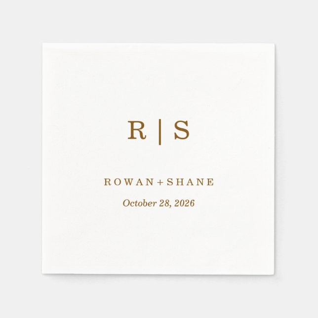 Papel Guardanapo de casamento branco elegante com monogr (Frente)