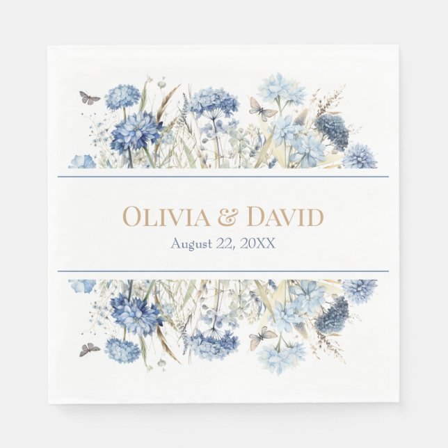Papel Guardanapo de casamento clássico Blue Champagne Hy (Frente)