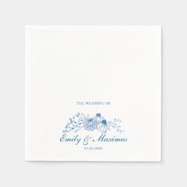 Papel Guardanapo de casamento clássico floral azul e bra