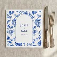 guardanapo de casamento com arco azul e branco Del