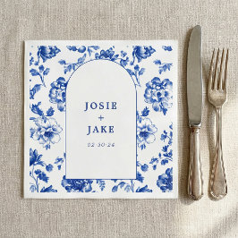 Papel guardanapo de casamento com arco azul e branco Del