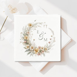 Papel Guardanapo de casamento com coroa floral amarelo e