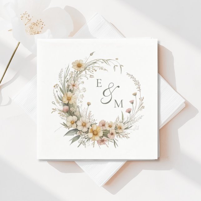 Papel Guardanapo de casamento com coroa floral amarelo e (Criador carregado)