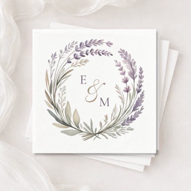 Papel Guardanapo de casamento com coroa floral violeta e (Criador carregado)