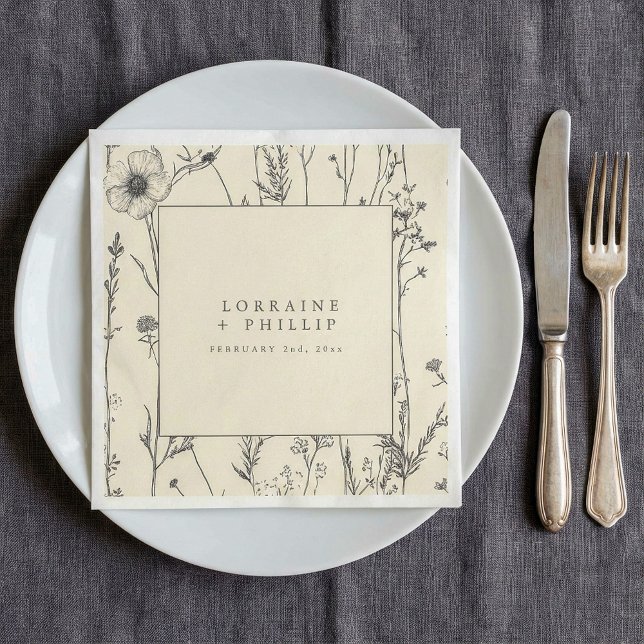 Papel Guardanapo de casamento com flores silvestres deli (Delicate wild flowers wedding napkin.)
