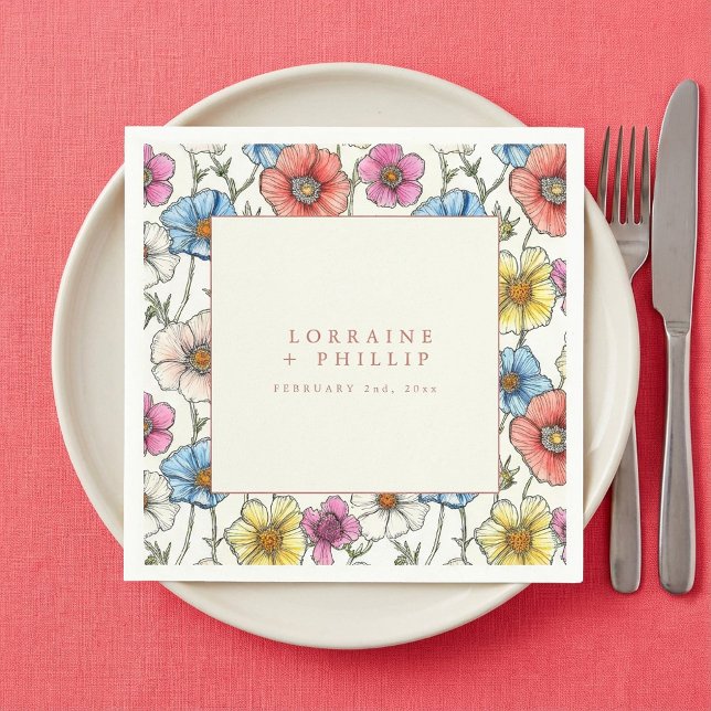 Papel Guardanapo de casamento com flores silvestres vibr (Vibrant wild flowers wedding napkin.)