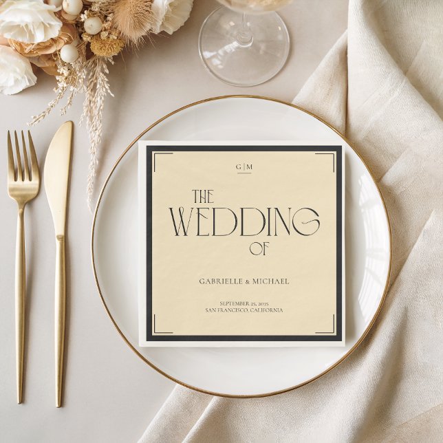 Papel Guardanapo de casamento com monograma Art Deco pre (Criador carregado)