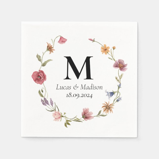 Papel Guardanapo de casamento com monograma de flores si (Frente)