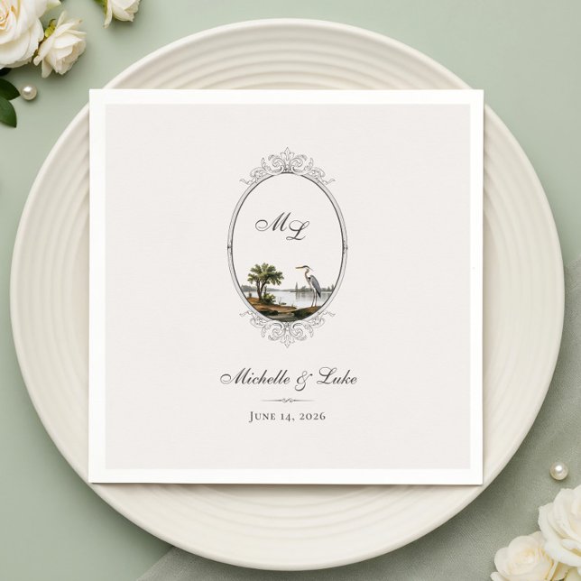 Papel Guardanapo de casamento com monograma em estilo fr (Criador carregado)