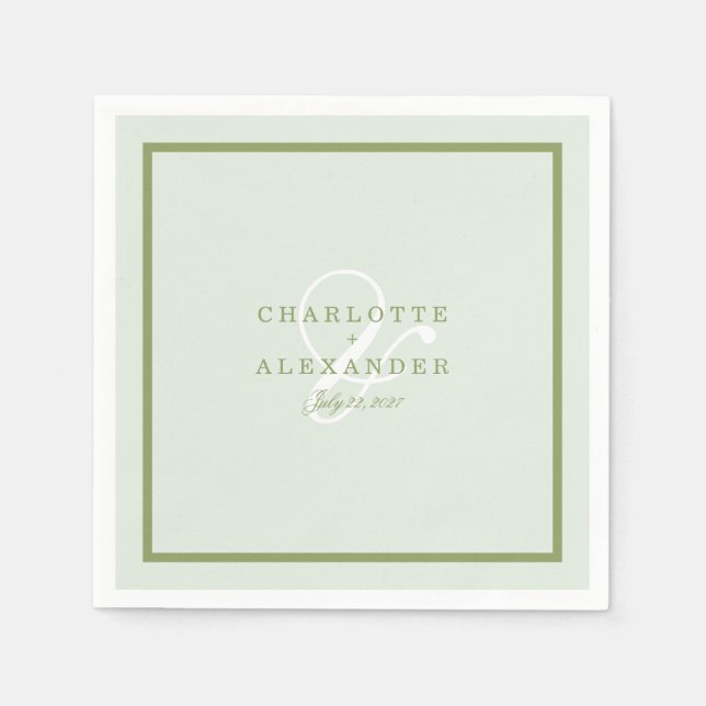 Papel Guardanapo de casamento com monograma em verde mus (Frente)
