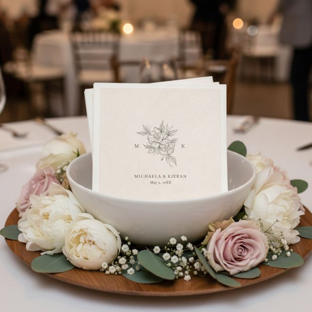 Papel Guardanapo de casamento com monograma rosa clássic (Traditional Blush Pink Monogram Wedding Napkin)