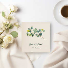 Papel Guardanapo de casamento com ramo de eucalipto