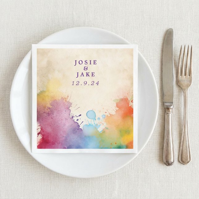 Papel Guardanapo de casamento com respingos de tinta bri (Bright paint splashes wedding napkin.)