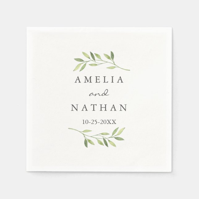 Papel Guardanapo de casamento de folhas verdes em aquare (Frente)