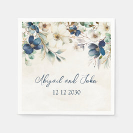 Papel Guardanapo de casamento de inverno floral azul ele