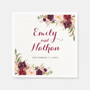 Papel Guardanapo de casamento de outono floral vermelho 