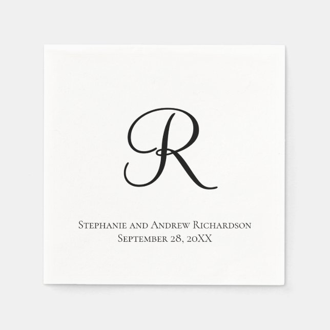 Papel Guardanapo de casamento elegante preto e branco co (Frente)