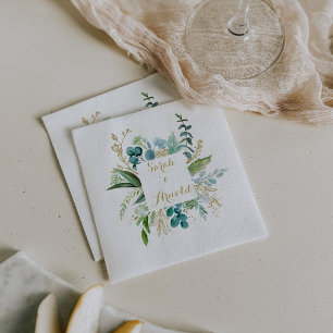 Papel Guardanapo de Casamento Eucalipto Dourado e Verde