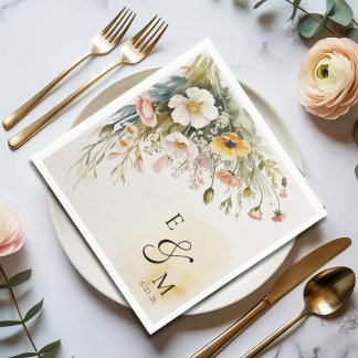 Papel Guardanapo de casamento floral amarelo manteiga