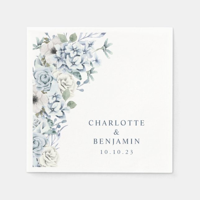 Papel Guardanapo de casamento floral azul (Frente)