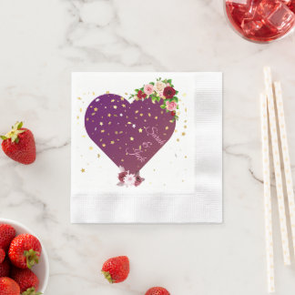 Papel Guardanapo de casamento floral com coração roxo el