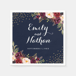 Papel Guardanapo de casamento floral confete azul marinh