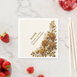 Papel Guardanapo de casamento floral dourado rosa elegan