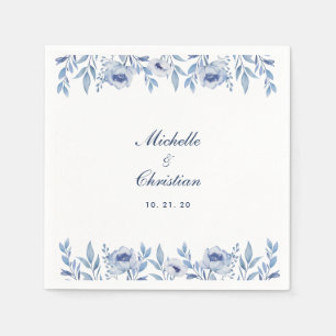 Papel Guardanapo de casamento floral em aquarela azul